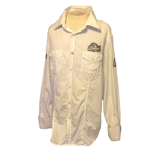Jachs Just A Cheap Shirt Men’s Button Down White Shirt With Patches Size… - Picture 1 of 10